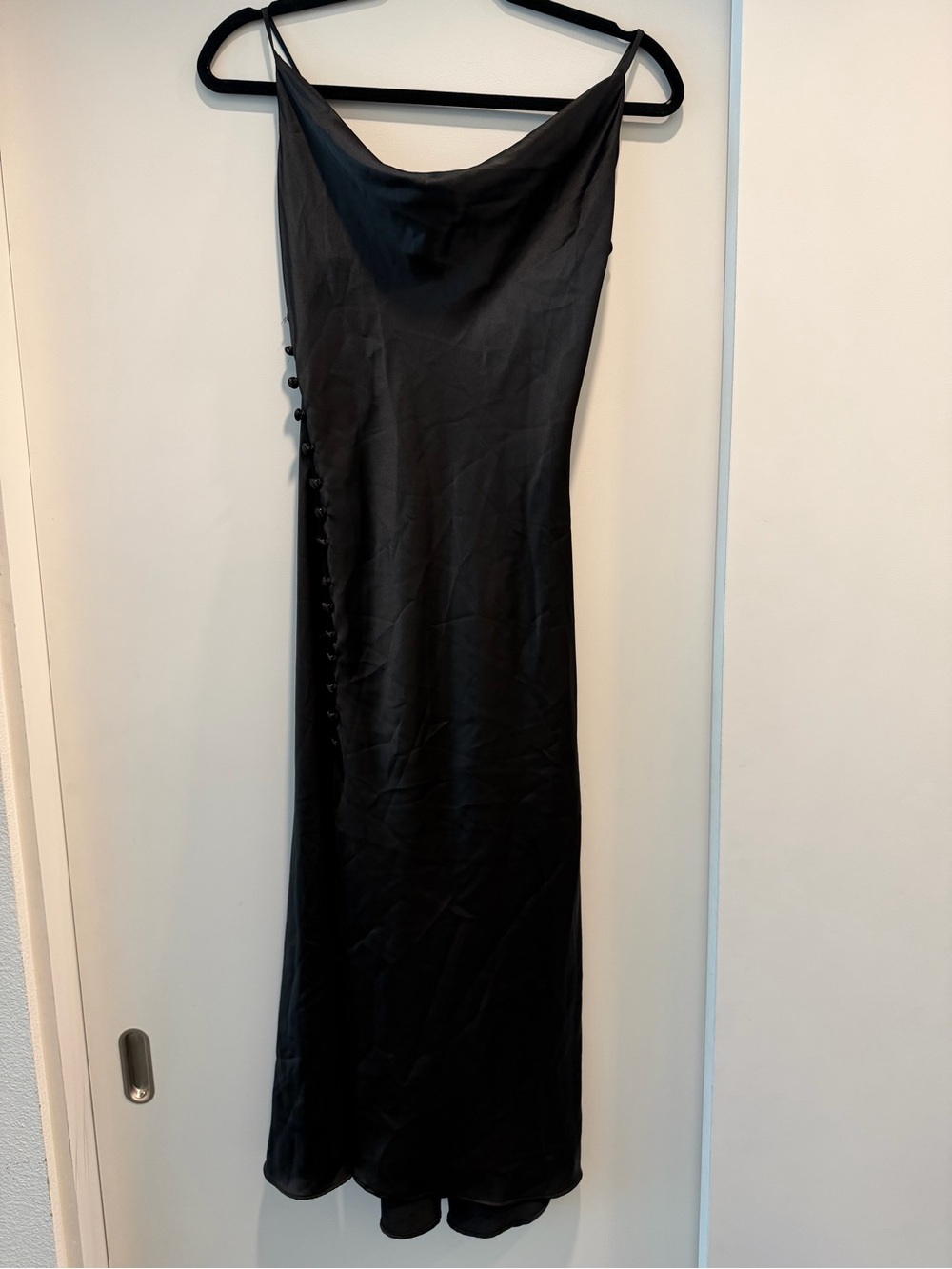 Zara Black Satin Slip Dress with Cowl Neck